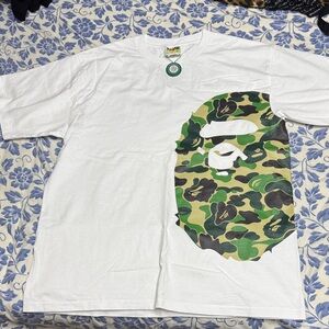 Bape White Tee with Green Camo Ape Head